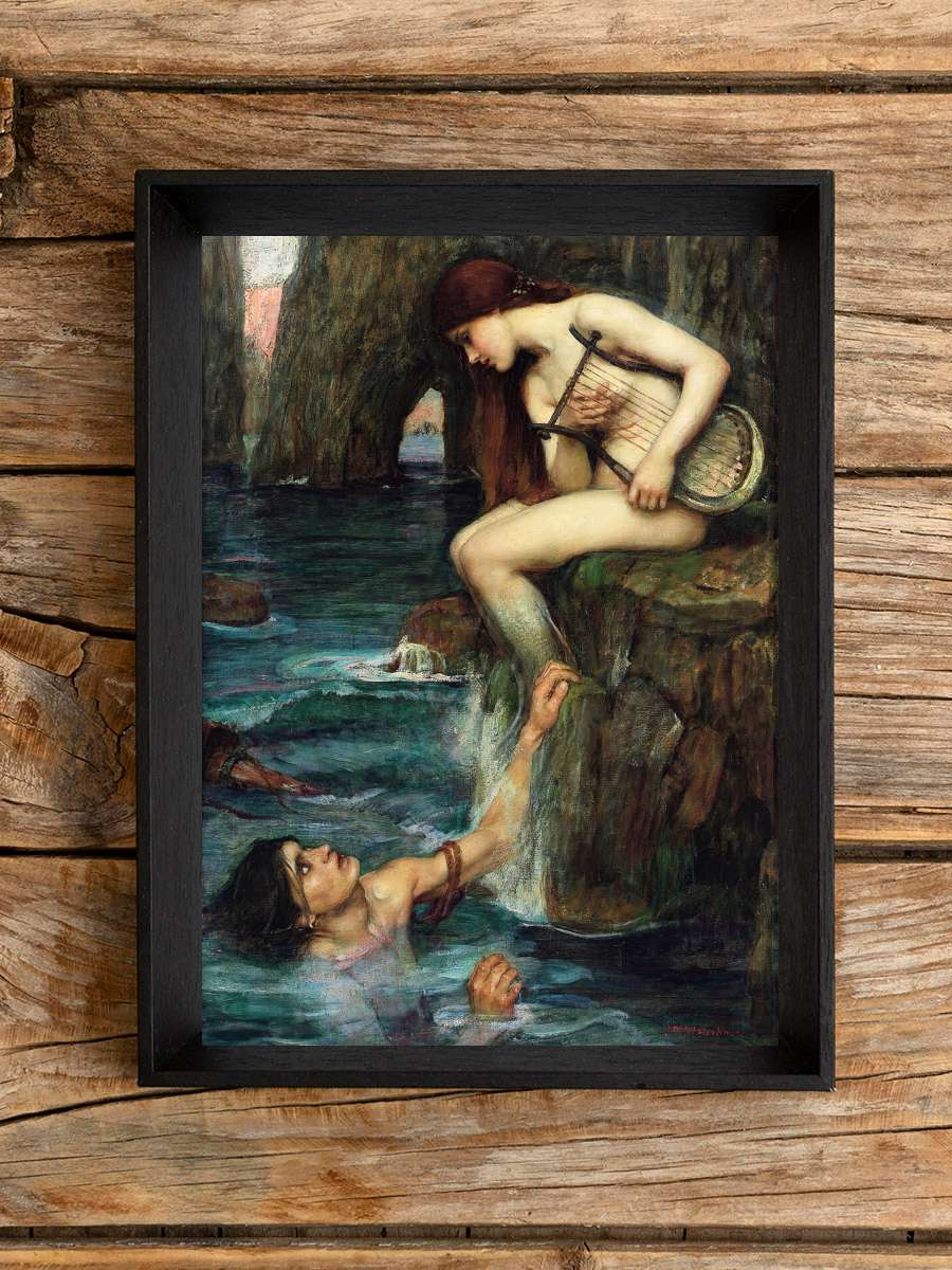 The Siren (Vintage Mermaid) -… - John William Waterhouse Sanatsal Modern Tablo Siyah Çerçeveli Poster Modern Duvar Tablo