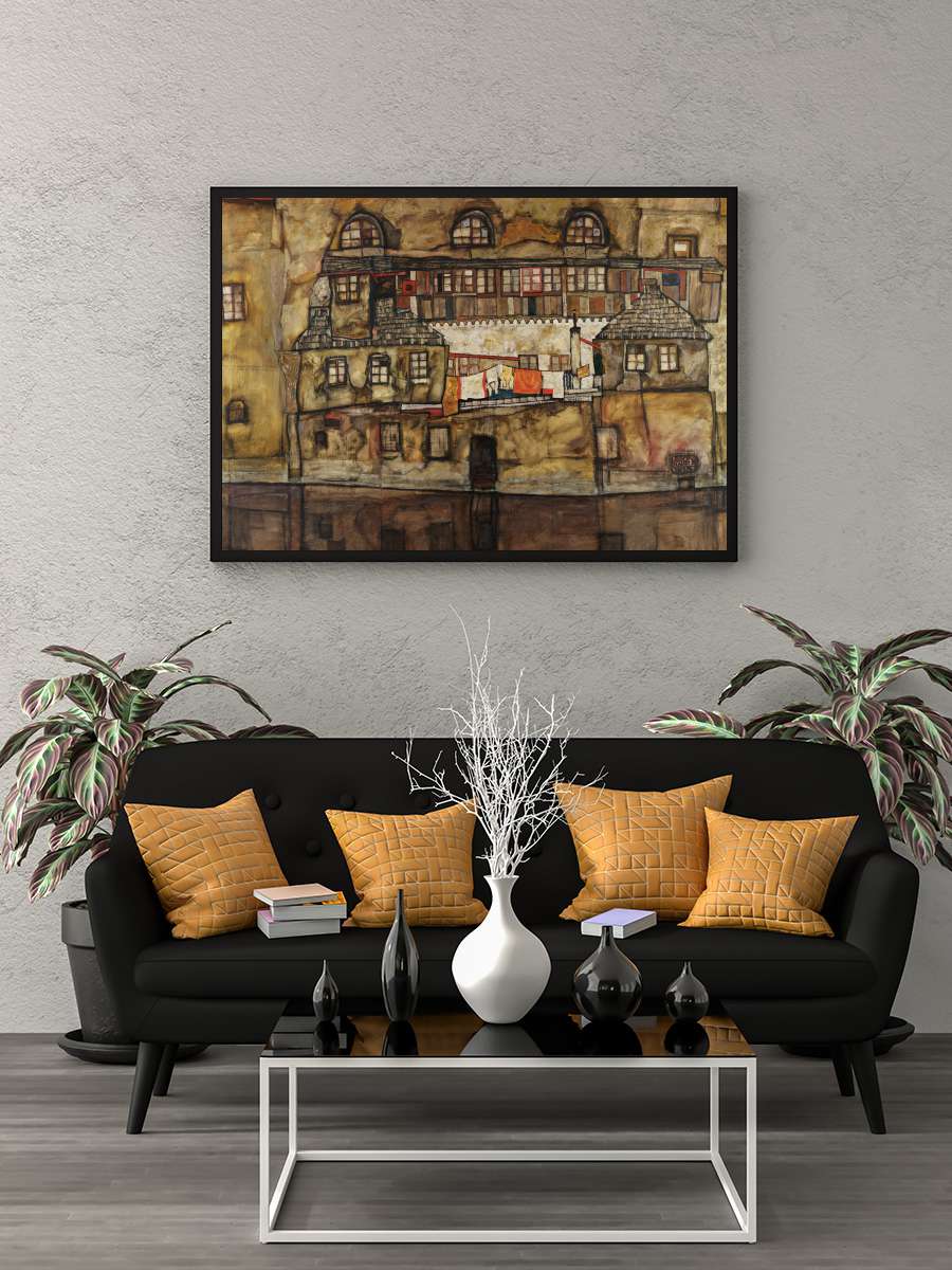 The House on the River Wall … (Vintage Cityscape) - Egon… Sanatsal Modern Tablo Siyah Çerçeveli Poster Modern Duvar Tablo