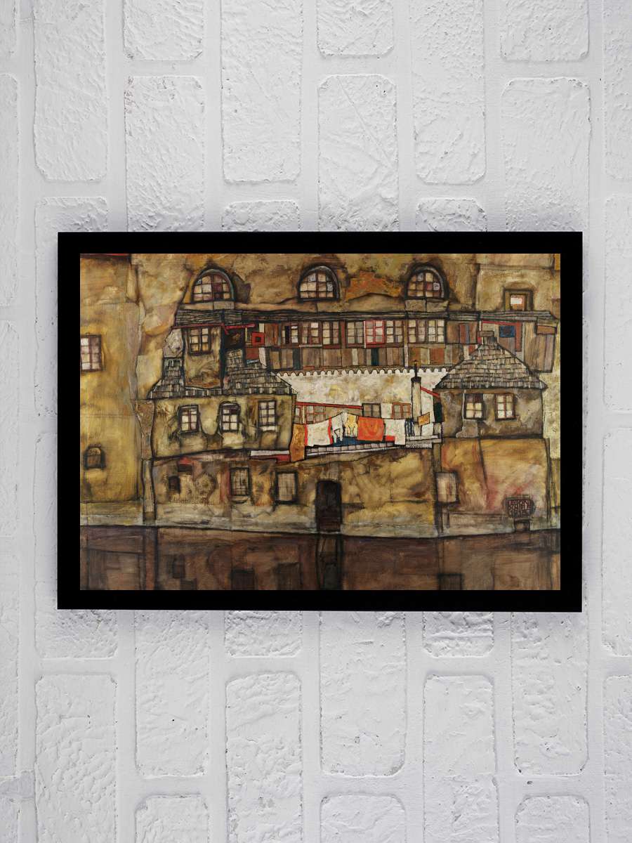 The House on the River Wall … (Vintage Cityscape) - Egon… Sanatsal Modern Tablo Siyah Çerçeveli Poster Modern Duvar Tablo