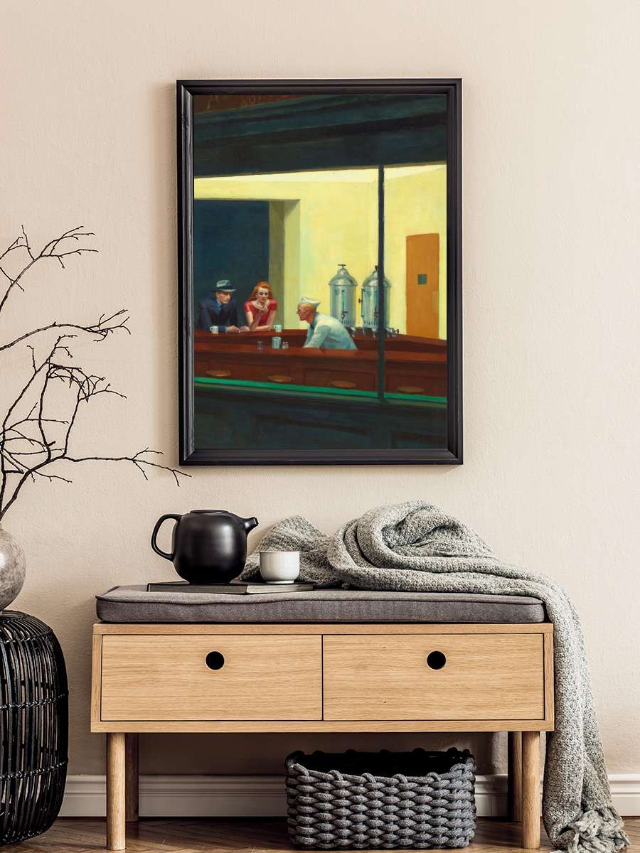 Nighthawks Sanatsal Modern Tablo Siyah Çerçeveli Poster Modern Duvar Tablo