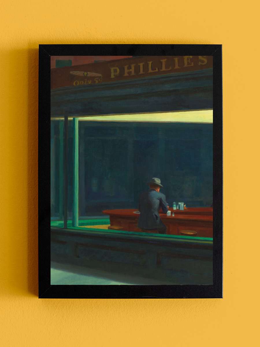 Nighthawks Sanatsal Modern Tablo Siyah Çerçeveli Poster Modern Duvar Tablo