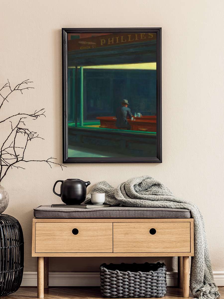 Nighthawks Sanatsal Modern Tablo Siyah Çerçeveli Poster Modern Duvar Tablo