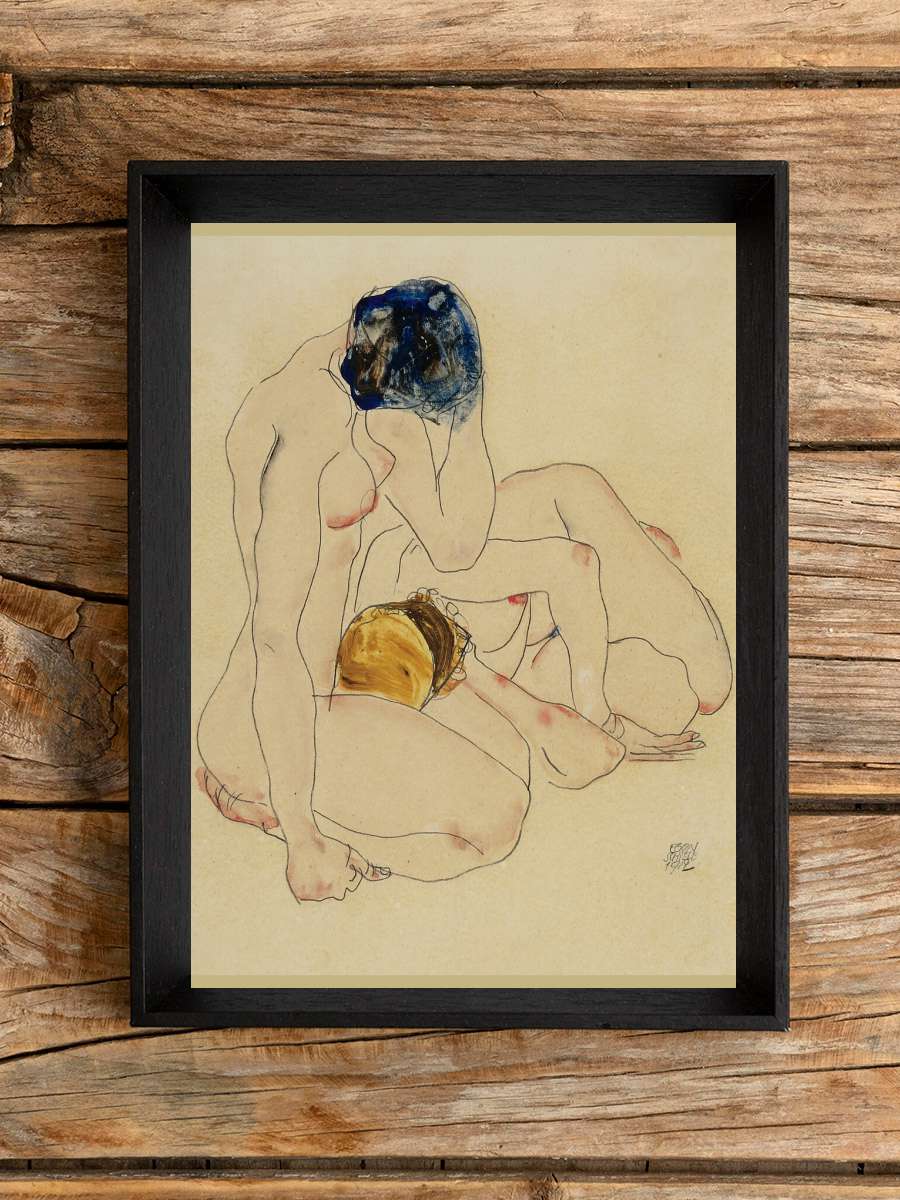 Two Friends (Female Nude) -… - Egon Schiele Sanatsal Modern Tablo Siyah Çerçeveli Poster Modern Duvar Tablo