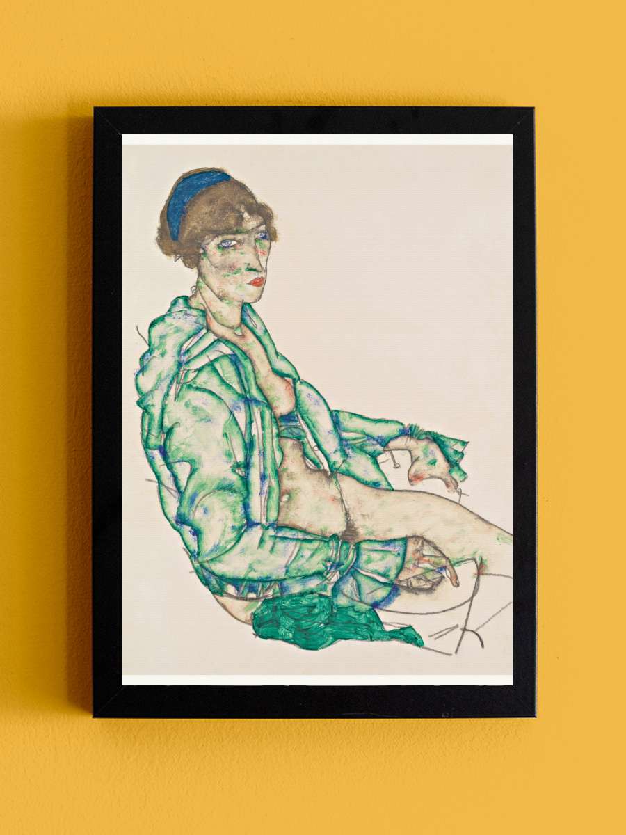 Woman in Green Coat (Female… (Female Nude Portait) - Egon… Sanatsal Modern Tablo Siyah Çerçeveli Poster Modern Duvar Tablo