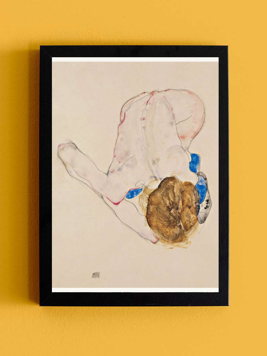 Woman in Blue Stockings (Female… (Female Nude) - Egon Schiele Sanatsal Modern Tablo Siyah Çerçeveli Poster Modern Duvar Tablo