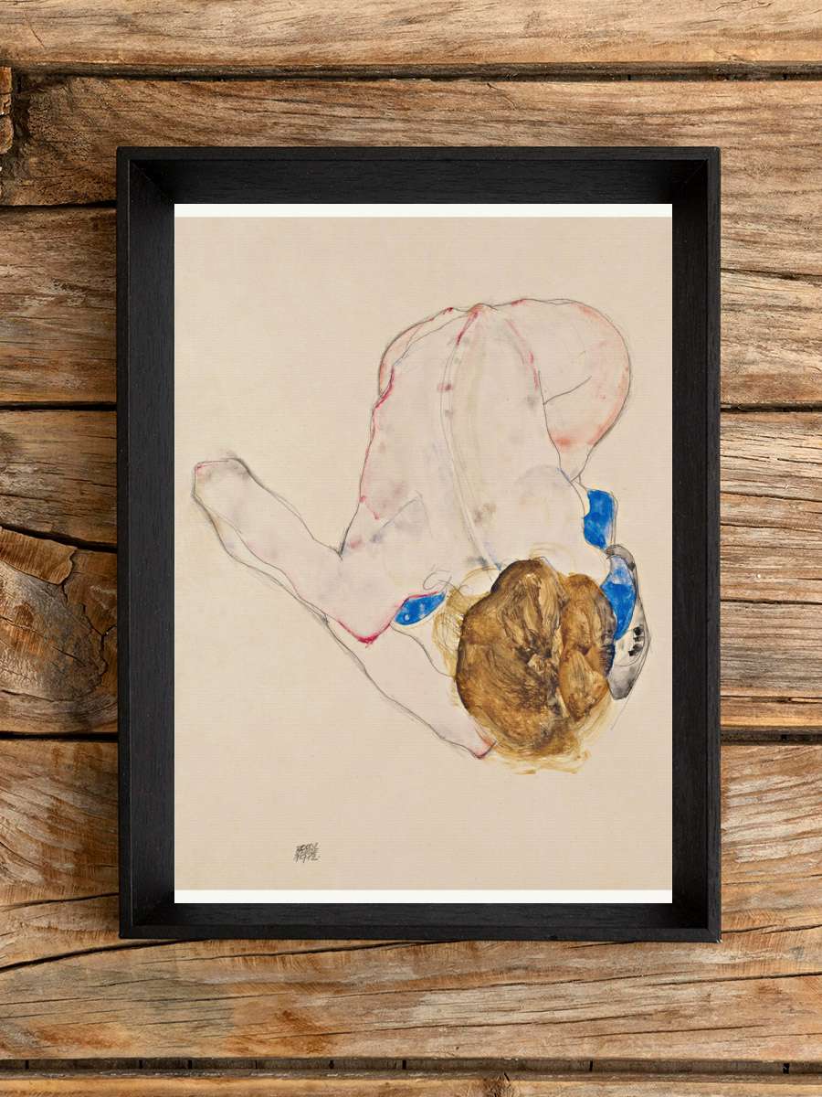 Woman in Blue Stockings (Female… (Female Nude) - Egon Schiele Sanatsal Modern Tablo Siyah Çerçeveli Poster Modern Duvar Tablo