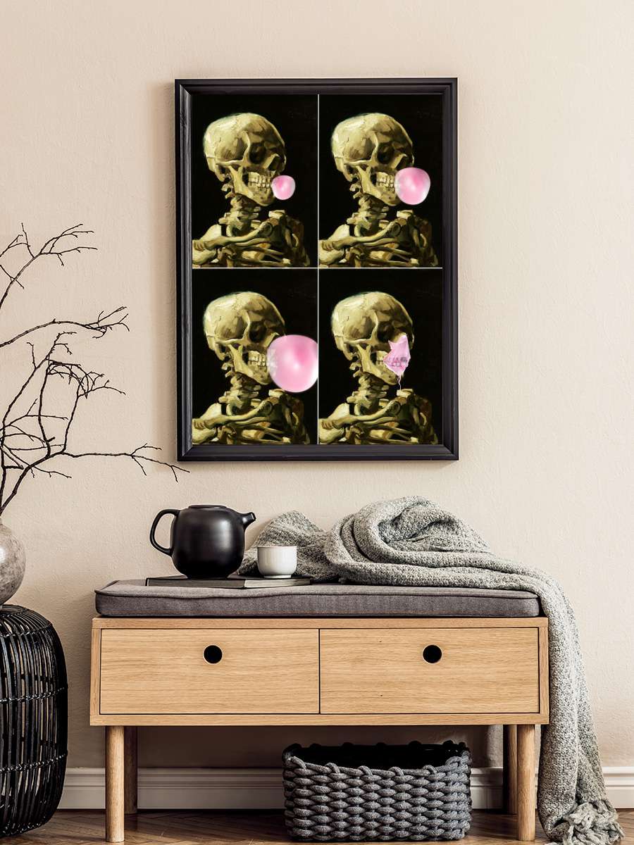 Skull Gum Explosion Sanatsal Modern Tablo Siyah Çerçeveli Poster Modern Duvar Tablo