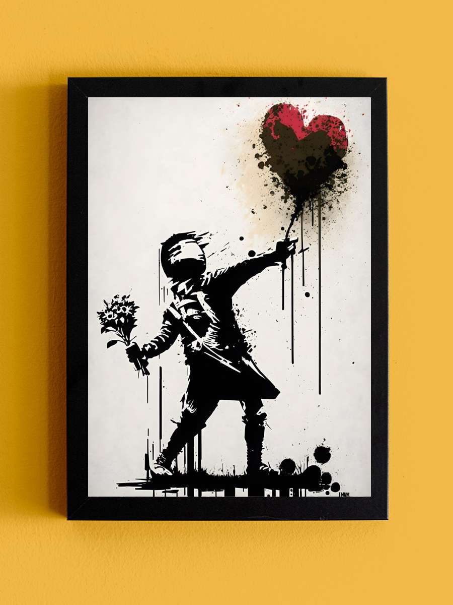 Banksy inspired street art Sanatsal Modern Tablo Siyah Çerçeveli Poster Modern Duvar Tablo