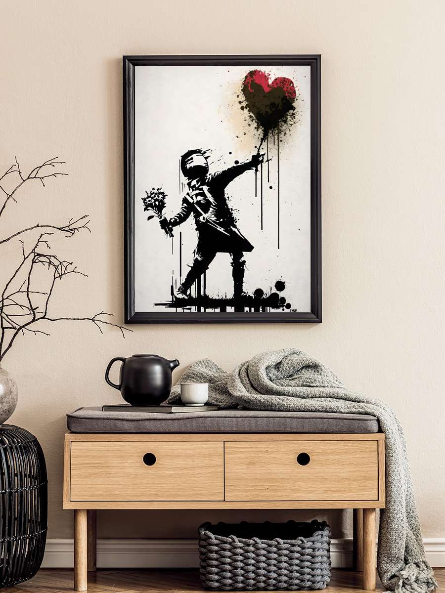 Banksy inspired street art Sanatsal Modern Tablo Siyah Çerçeveli Poster Modern Duvar Tablo