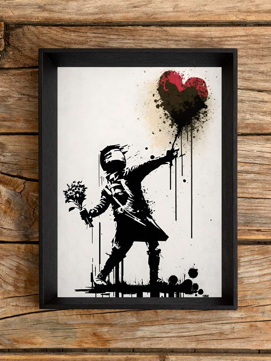 Banksy inspired street art Sanatsal Modern Tablo Siyah Çerçeveli Poster Modern Duvar Tablo