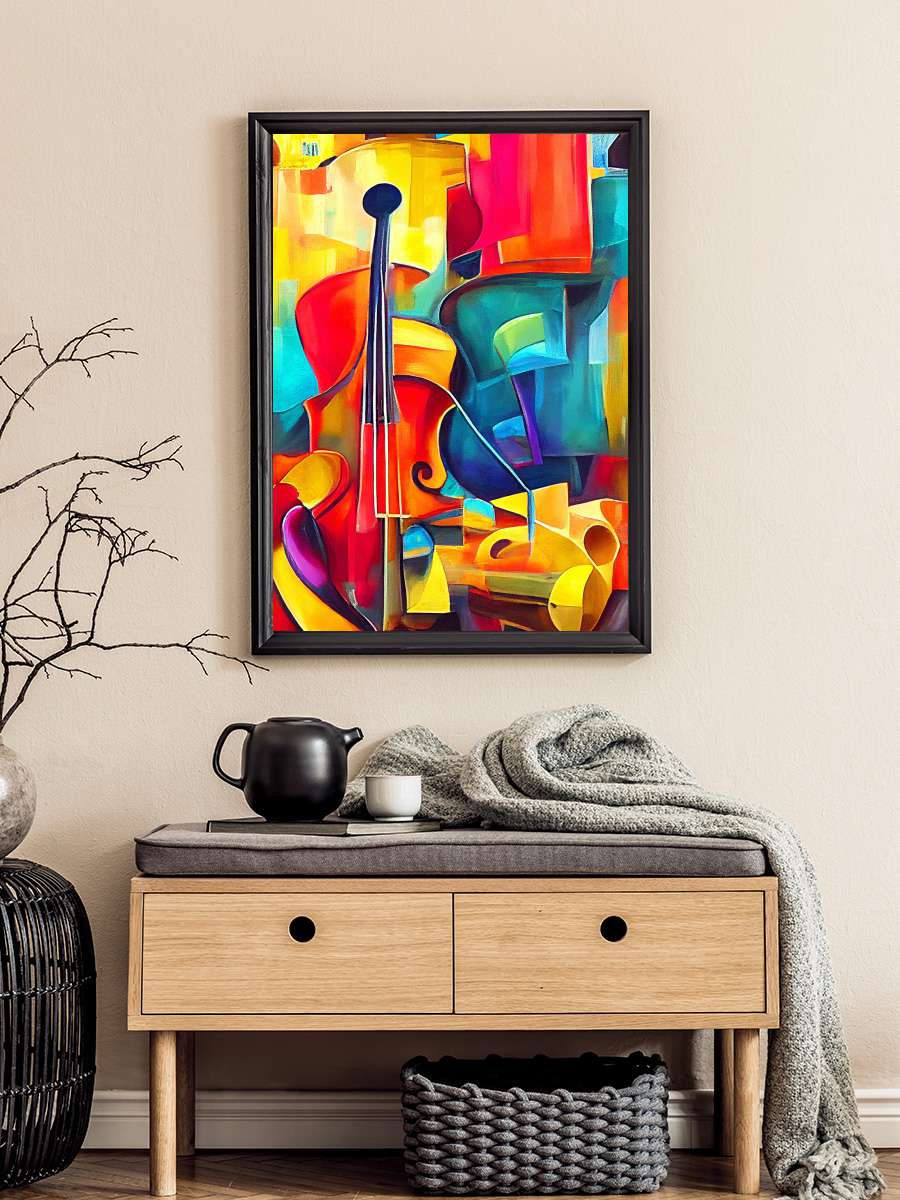 jazz music painting, colorful… colorful violon, canvas art prints Sanatsal Modern Tablo Siyah Çerçeveli Poster Modern Duvar Tablo