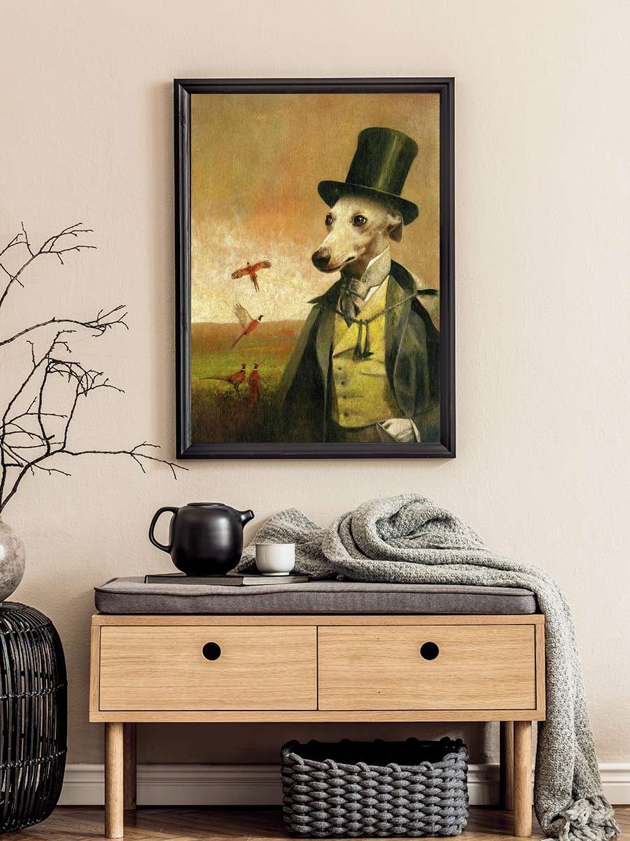 Victorian Whippet Painting Sanatsal Modern Tablo Siyah Çerçeveli Poster Modern Duvar Tablo