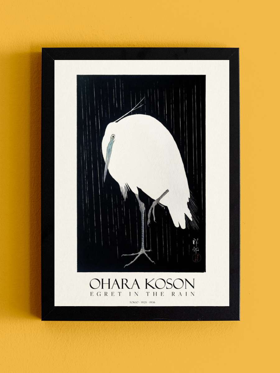 Ohara Koson - Egret in the Rain Sanatsal Modern Tablo Siyah Çerçeveli Poster Modern Duvar Tablo