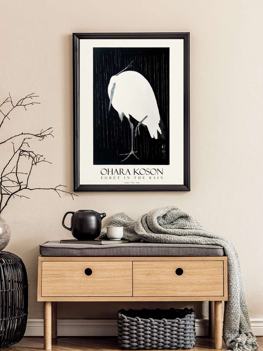 Ohara Koson - Egret in the Rain Sanatsal Modern Tablo Siyah Çerçeveli Poster Modern Duvar Tablo