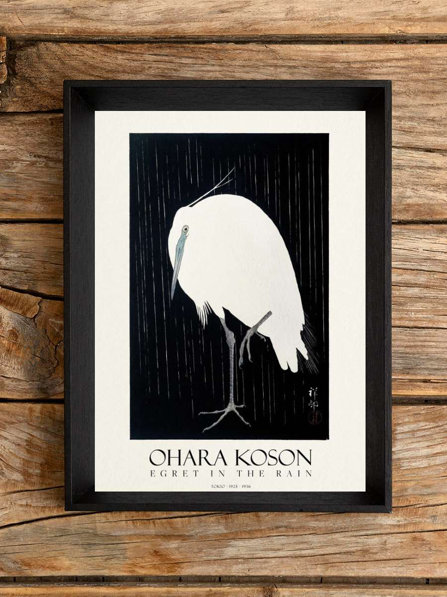 Ohara Koson - Egret in the Rain Sanatsal Modern Tablo Siyah Çerçeveli Poster Modern Duvar Tablo