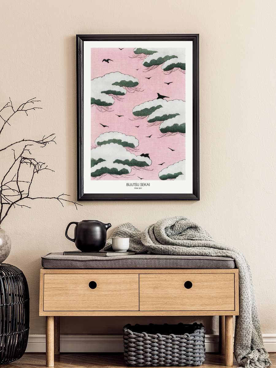 Pink Sky Sanatsal Modern Tablo Siyah Çerçeveli Poster Modern Duvar Tablo