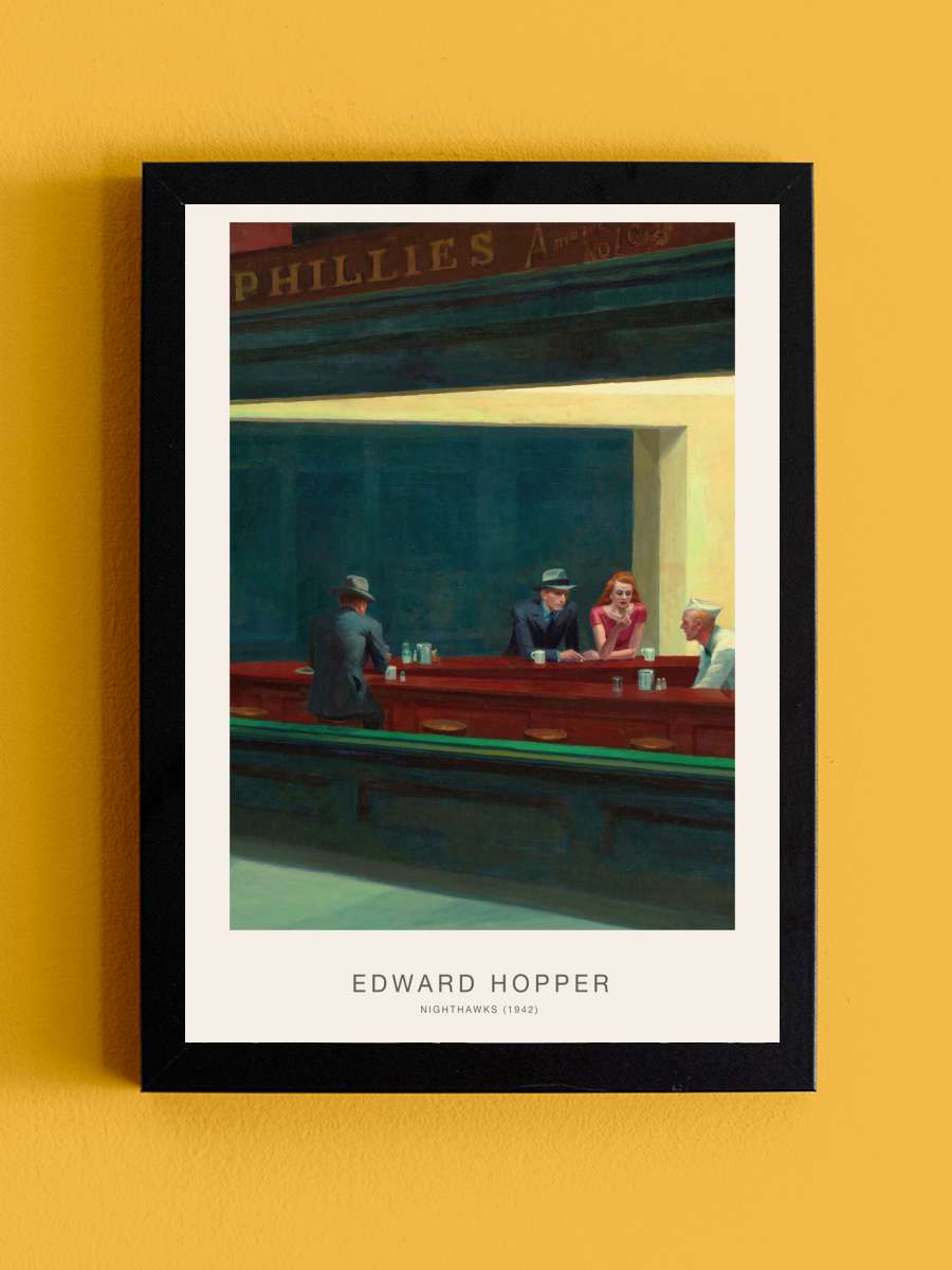 Nighthawks Sanatsal Modern Tablo Siyah Çerçeveli Poster Modern Duvar Tablo