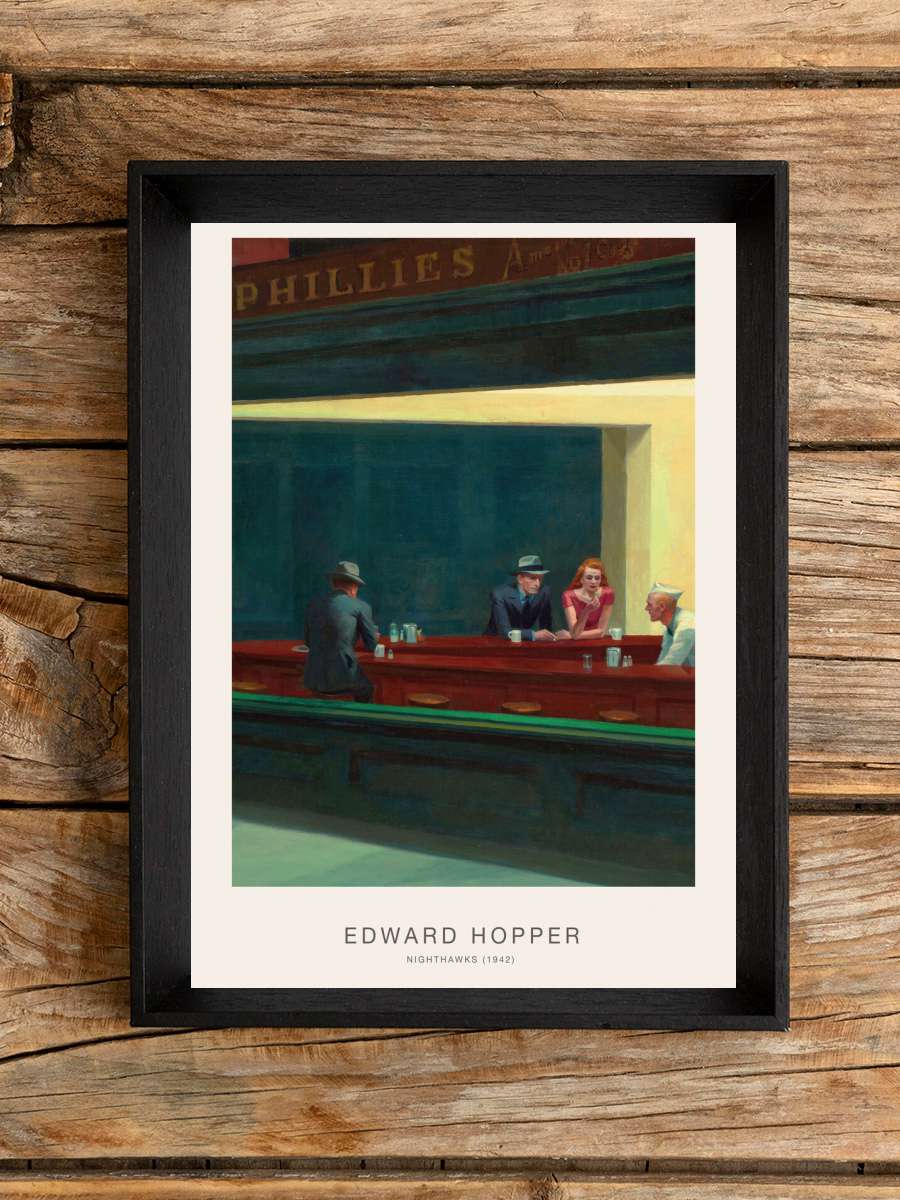 Nighthawks Sanatsal Modern Tablo Siyah Çerçeveli Poster Modern Duvar Tablo