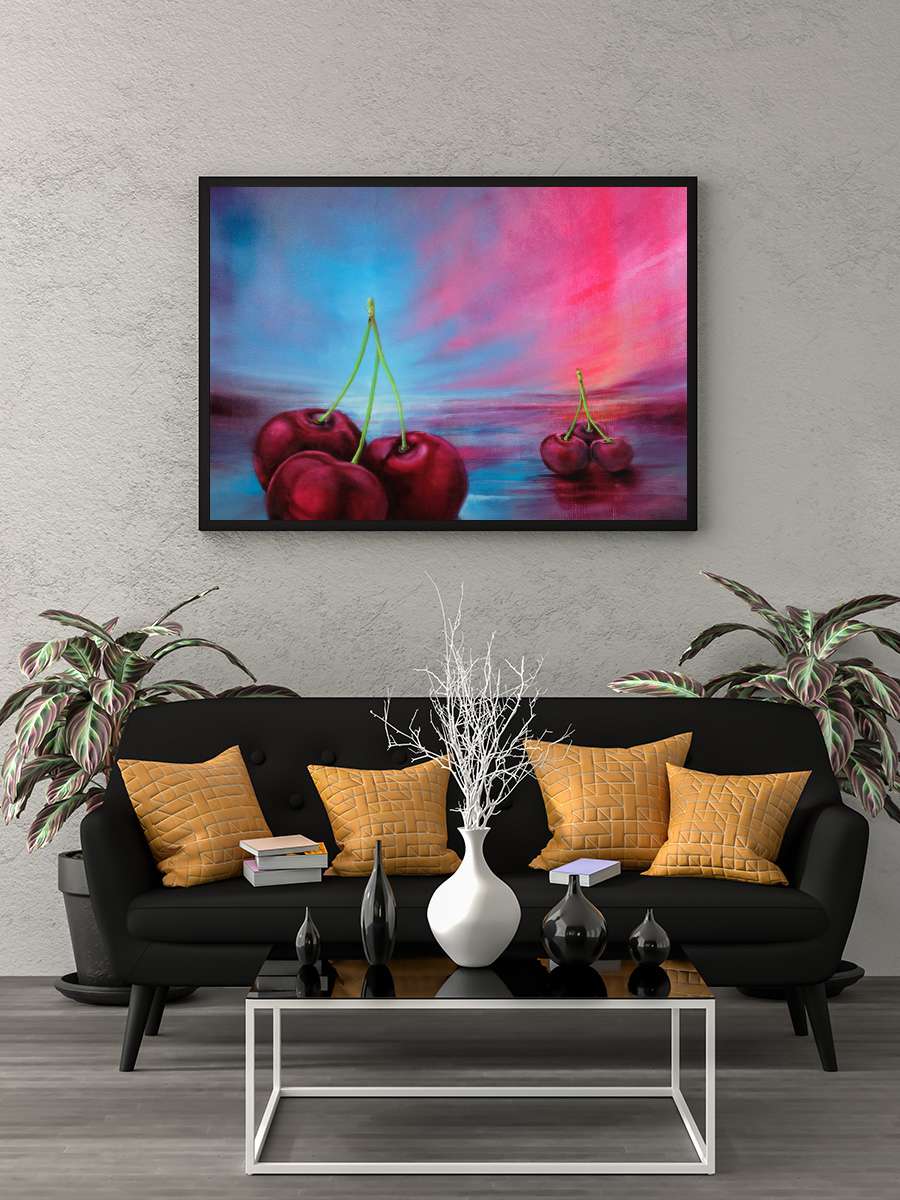 Cherries Sanatsal Modern Tablo Siyah Çerçeveli Poster Modern Duvar Tablo