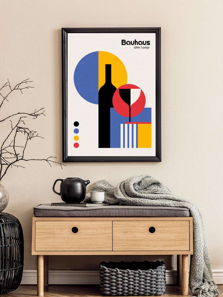 Bauhaus Wine Lodge Sanatsal Modern Tablo Siyah Çerçeveli Poster Modern Duvar Tablo