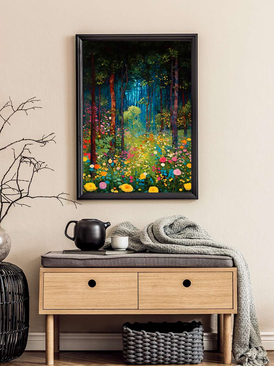 Flower Forest Sanatsal Modern Tablo Siyah Çerçeveli Poster Modern Duvar Tablo