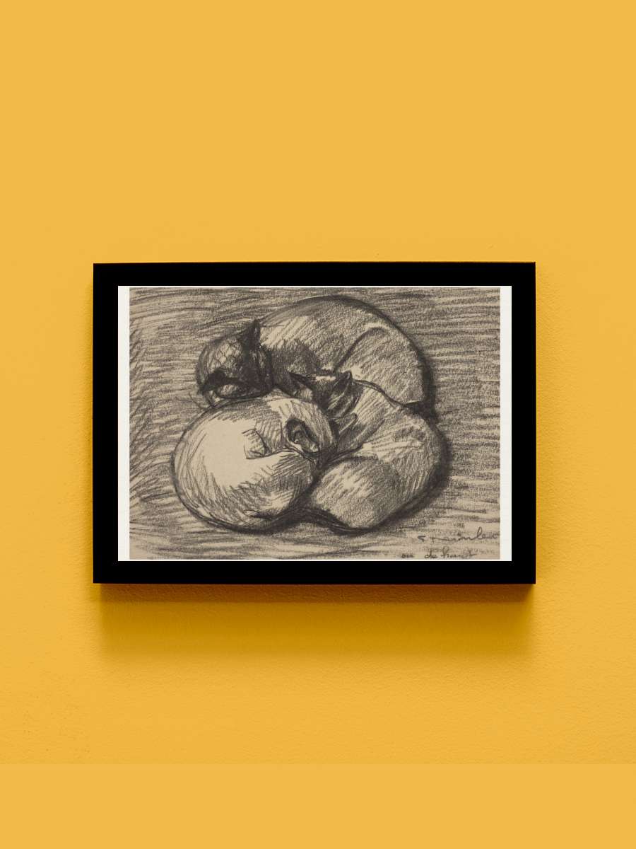 The Cats (A French Vintage Cat … / Kitten Sketch) -… Sanatsal Modern Tablo Siyah Çerçeveli Poster Modern Duvar Tablo