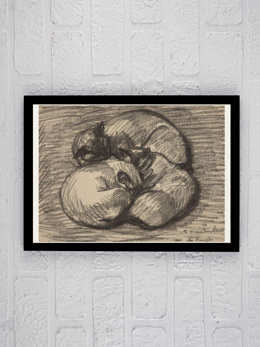 The Cats (A French Vintage Cat … / Kitten Sketch) -… Sanatsal Modern Tablo Siyah Çerçeveli Poster Modern Duvar Tablo