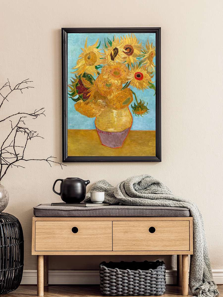 Vase with Twelve Sunflowers -… - Vincent Van Gogh Sanatsal Modern Tablo Siyah Çerçeveli Poster Modern Duvar Tablo