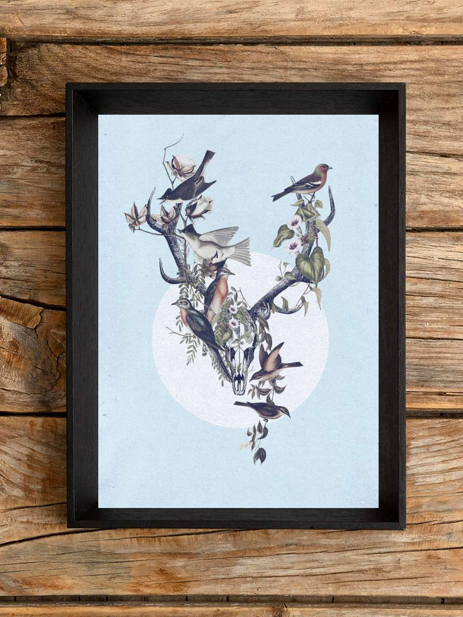 deer and birds Sanatsal Modern Tablo Siyah Çerçeveli Poster Modern Duvar Tablo