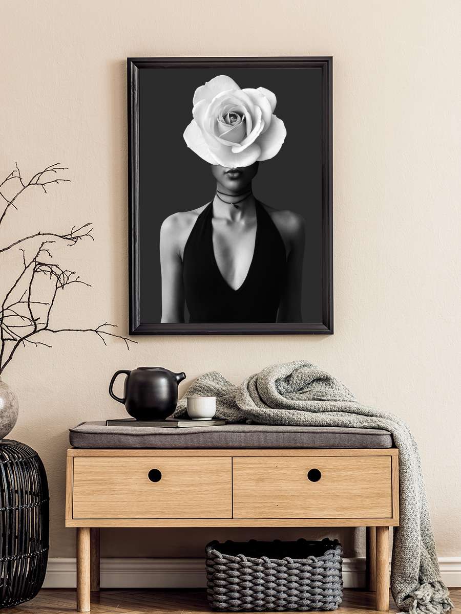 Rose Sanatsal Modern Tablo Siyah Çerçeveli Poster Modern Duvar Tablo