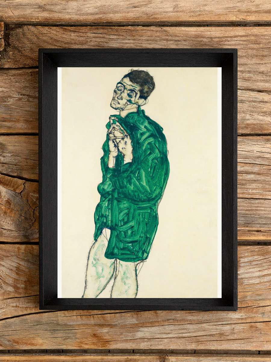 Man in a Green Shirt (Male Nude… Nude Portrait) - Egon… Sanatsal Modern Tablo Siyah Çerçeveli Poster Modern Duvar Tablo