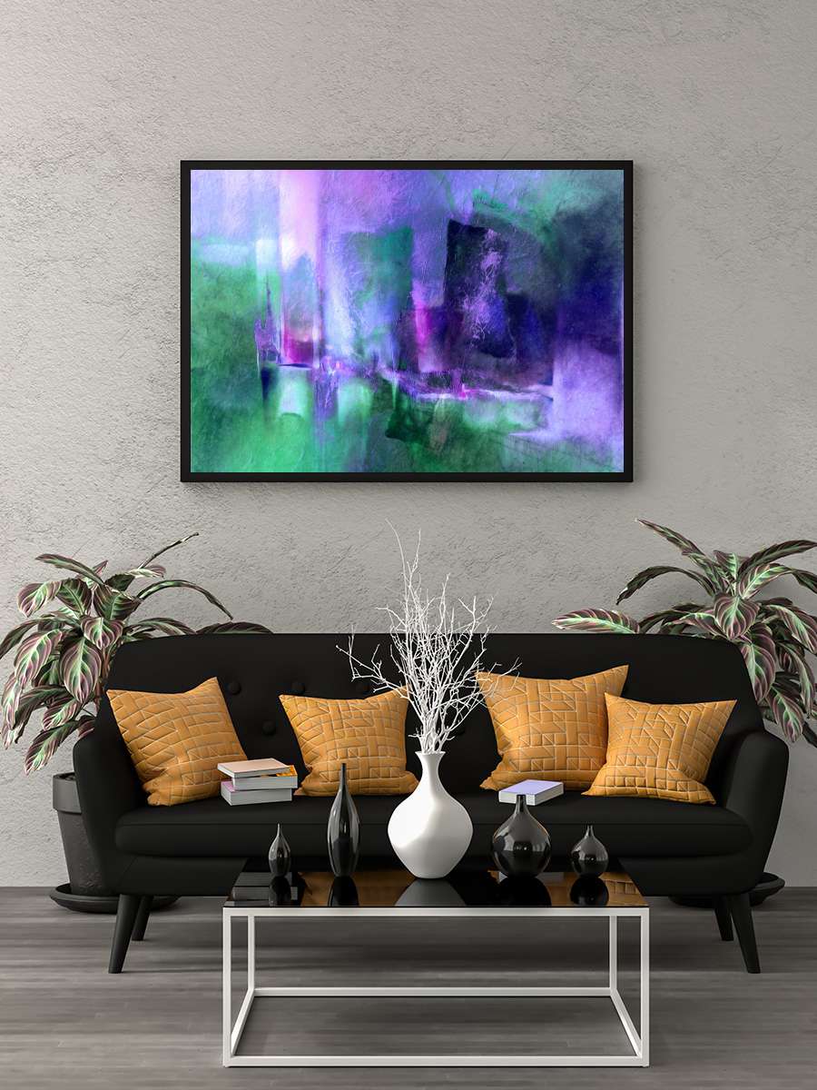 Dancing shapes in purple and… and green Sanatsal Modern Tablo Siyah Çerçeveli Poster Modern Duvar Tablo