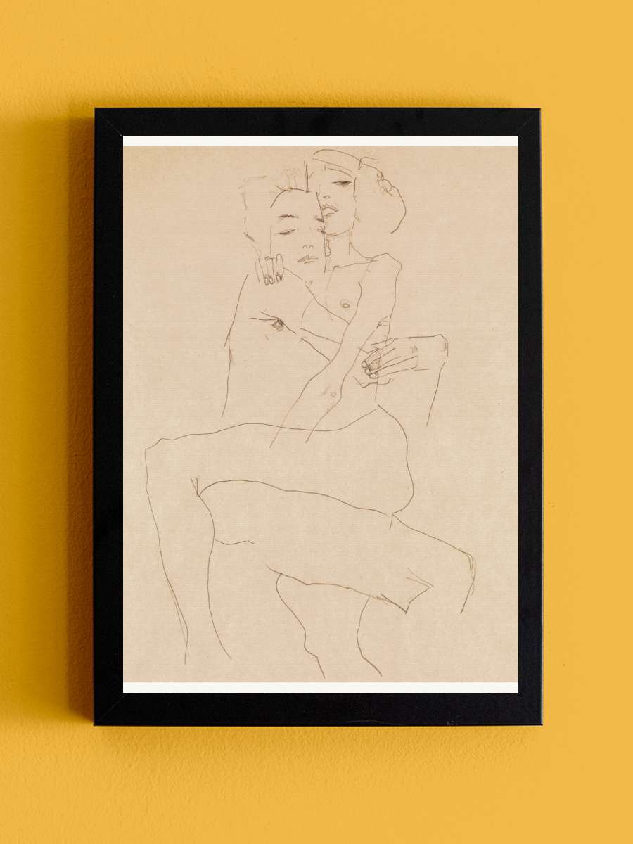 Couple Embracing (Line Drawn… Drawn Nude Sketch) - Egon… Sanatsal Modern Tablo Siyah Çerçeveli Poster Modern Duvar Tablo