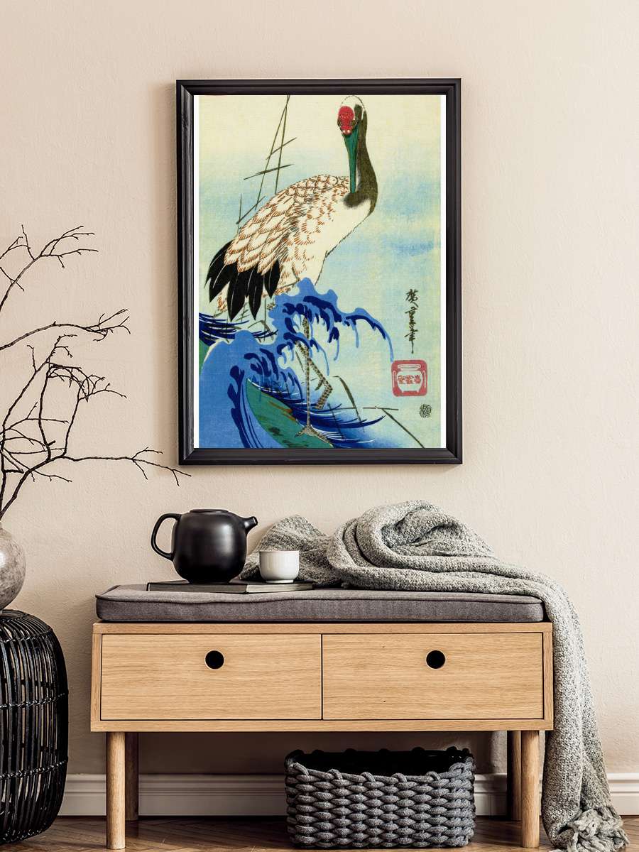 The Wave, Crane & The… Rising Sun - Utagawa… Sanatsal Modern Tablo Siyah Çerçeveli Poster Modern Duvar Tablo