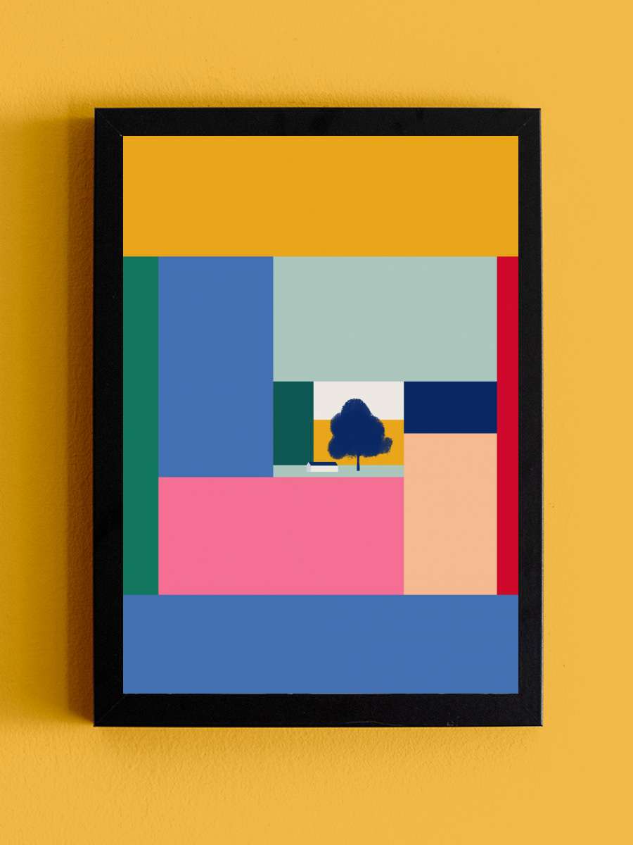 Barn In Color Blocks Sanatsal Modern Tablo Siyah Çerçeveli Poster Modern Duvar Tablo