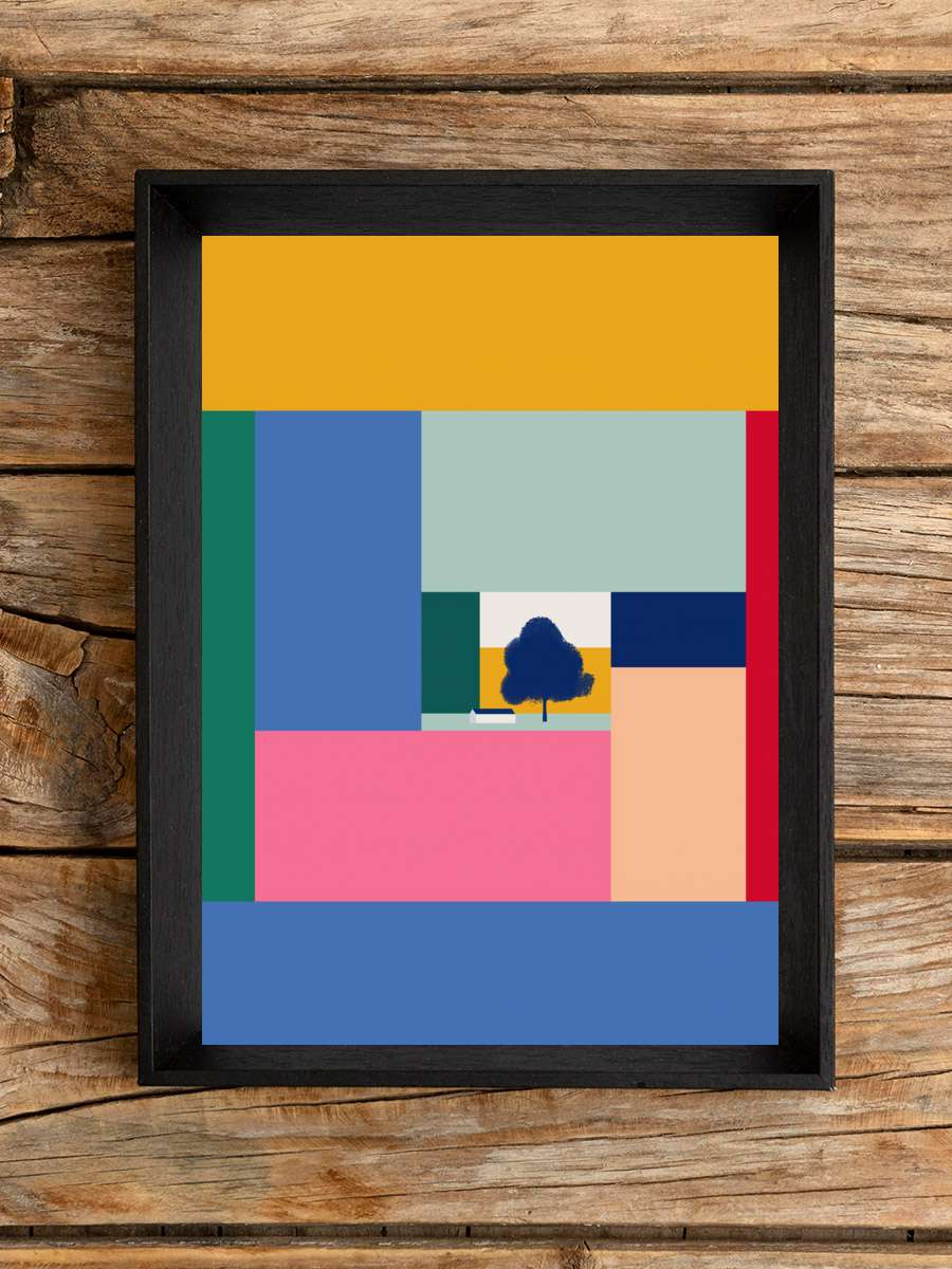 Barn In Color Blocks Sanatsal Modern Tablo Siyah Çerçeveli Poster Modern Duvar Tablo