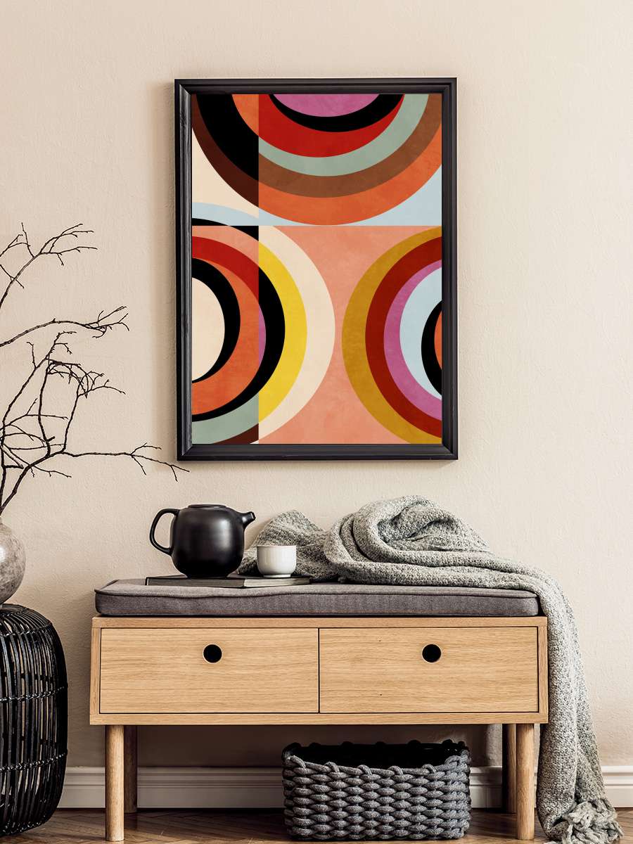 Warm Colors Bauhaus Geometry3 Sanatsal Modern Tablo Siyah Çerçeveli Poster Modern Duvar Tablo