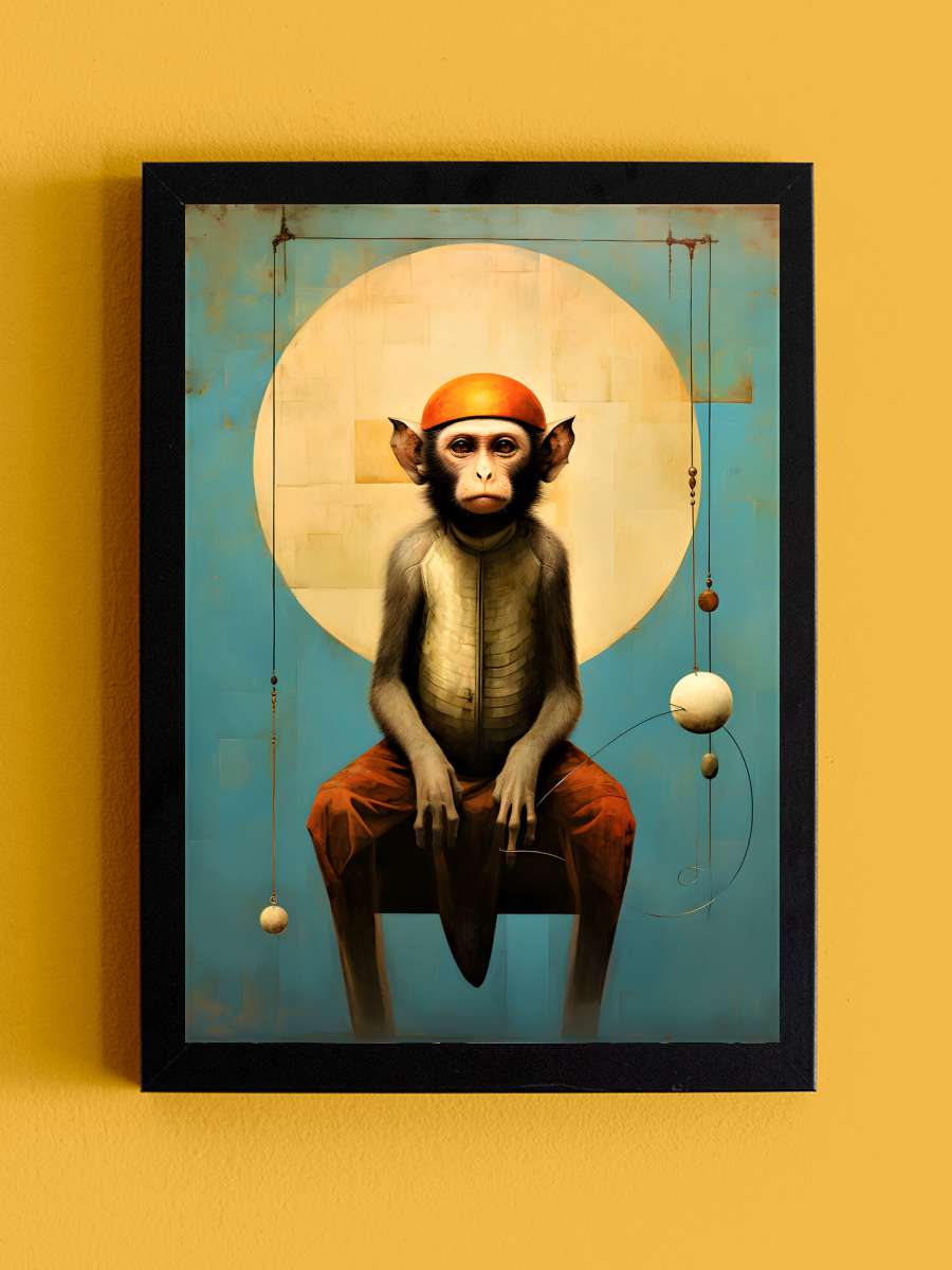 Sad Monkey in Orange Peel Hat Sanatsal Modern Tablo Siyah Çerçeveli Poster Modern Duvar Tablo