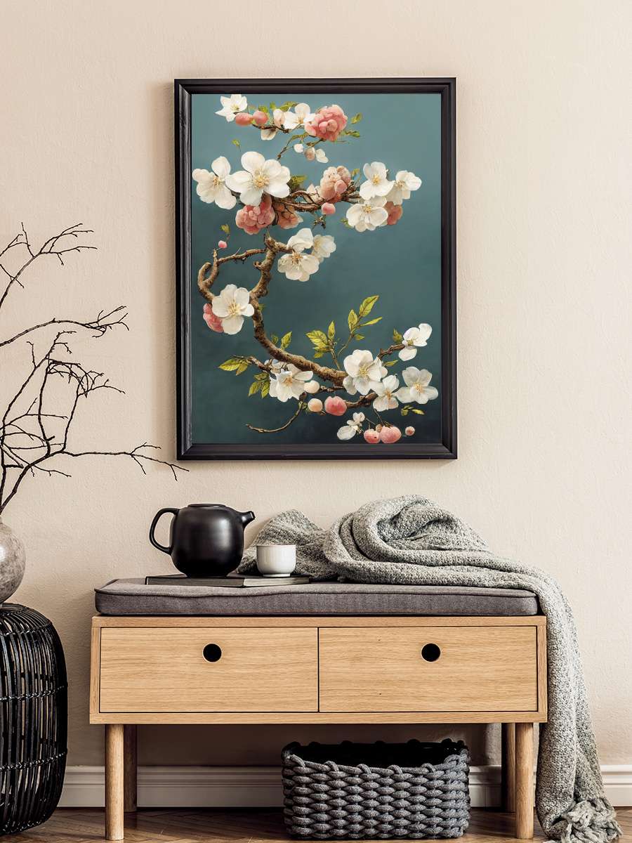 White Cherry Blossoms Sanatsal Modern Tablo Siyah Çerçeveli Poster Modern Duvar Tablo