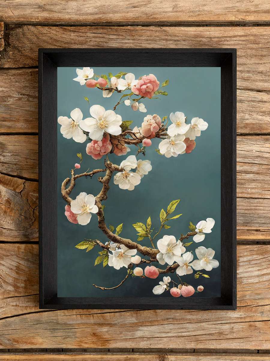 White Cherry Blossoms Sanatsal Modern Tablo Siyah Çerçeveli Poster Modern Duvar Tablo