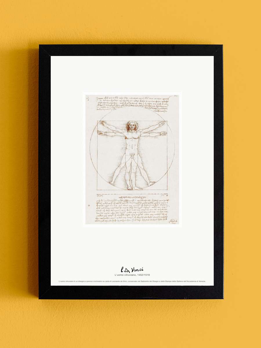 Vitruvian Man Sanatsal Modern Tablo Siyah Çerçeveli Poster Modern Duvar Tablo