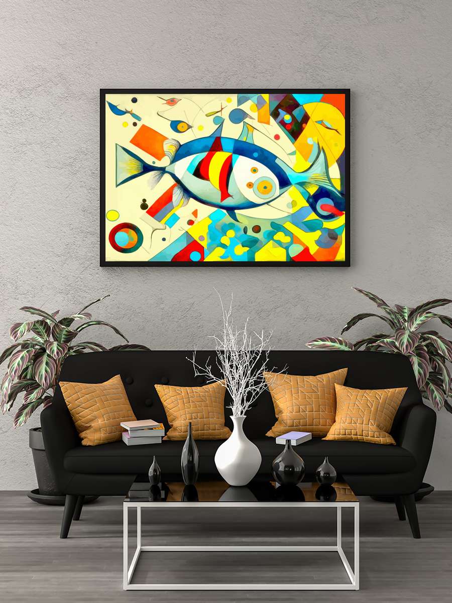 Fish Sanatsal Modern Tablo Siyah Çerçeveli Poster Modern Duvar Tablo