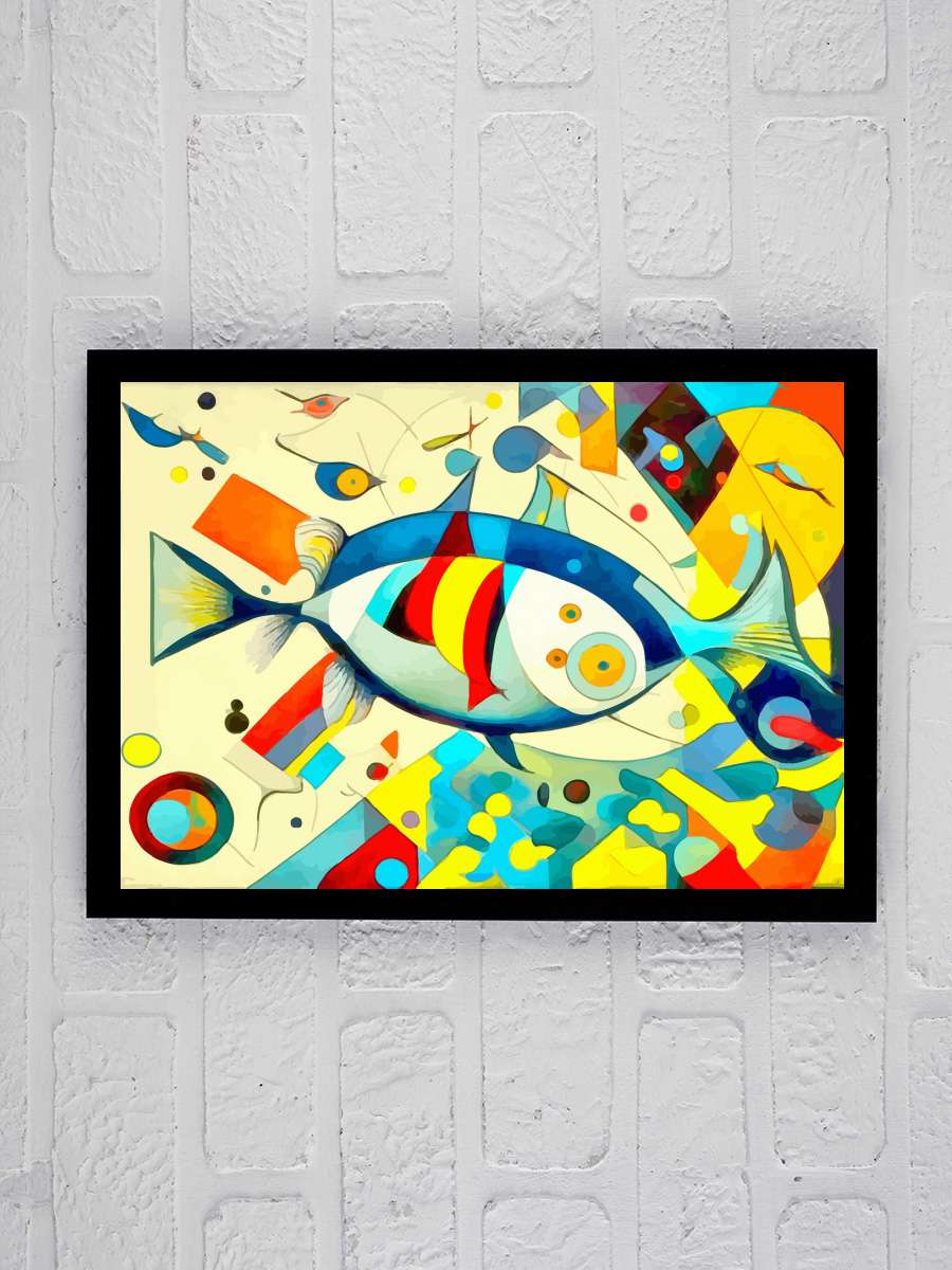 Fish Sanatsal Modern Tablo Siyah Çerçeveli Poster Modern Duvar Tablo