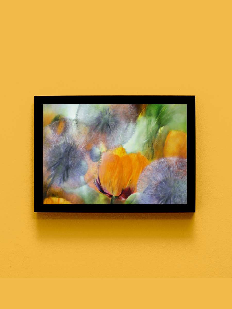 orange poppies and dandelions Sanatsal Modern Tablo Siyah Çerçeveli Poster Modern Duvar Tablo