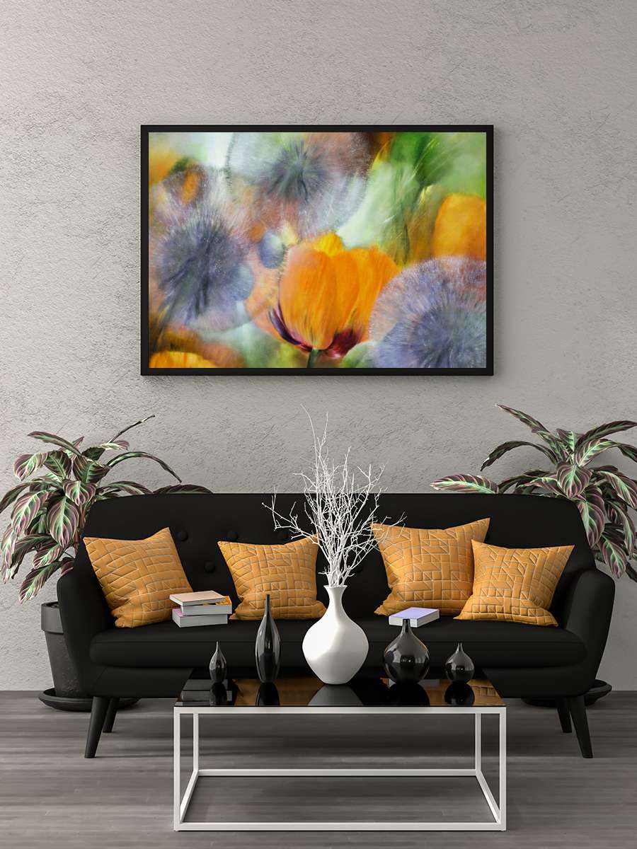 orange poppies and dandelions Sanatsal Modern Tablo Siyah Çerçeveli Poster Modern Duvar Tablo