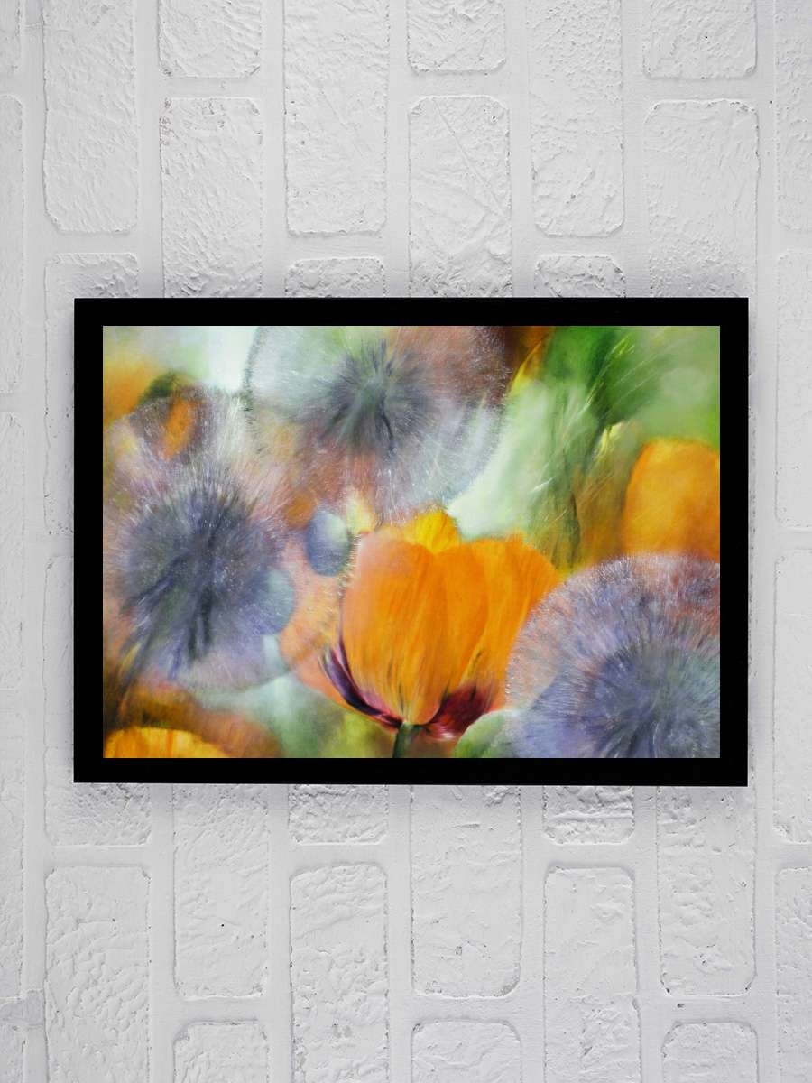 orange poppies and dandelions Sanatsal Modern Tablo Siyah Çerçeveli Poster Modern Duvar Tablo