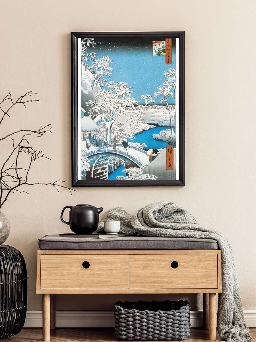 Hiroshige - The Drum Bridge Sanatsal Modern Tablo Siyah Çerçeveli Poster Modern Duvar Tablo