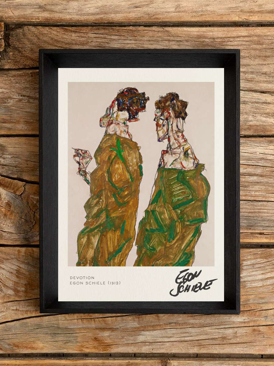 Devotion - Egon Schiele Sanatsal Modern Tablo Siyah Çerçeveli Poster Modern Duvar Tablo