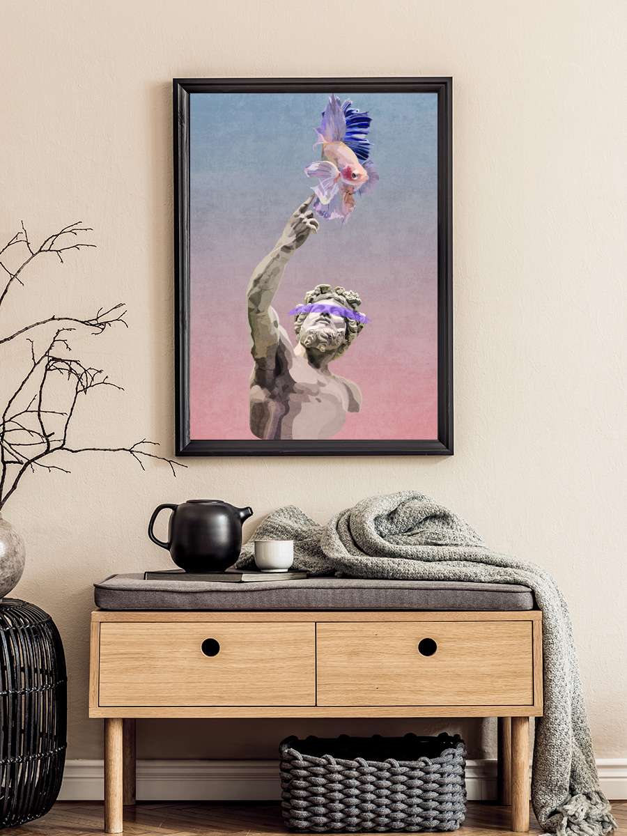 Emel Tunaboylu - Dream of Statue Sanatsal Modern Tablo Siyah Çerçeveli Poster Modern Duvar Tablo