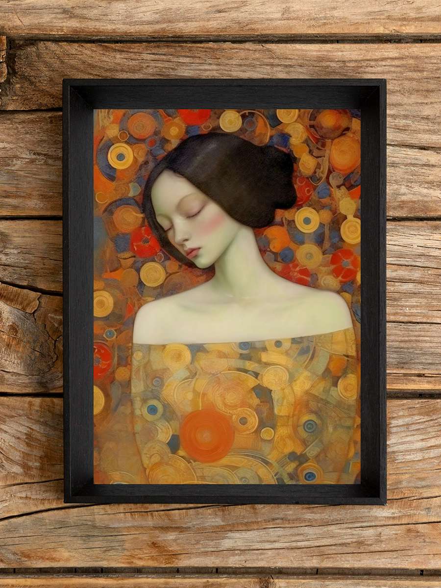 Emel Tunaboylu - Sleeping… Sleeping Beauty with golden Texture Sanatsal Modern Tablo Siyah Çerçeveli Poster Modern Duvar Tablo